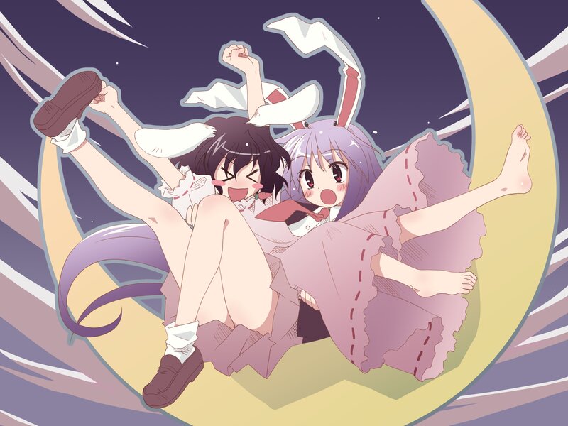 Two Anime Girls on Crescent Moon