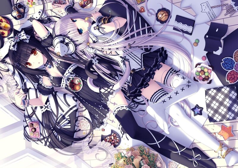 Two Anime Girls on Floor — Black
