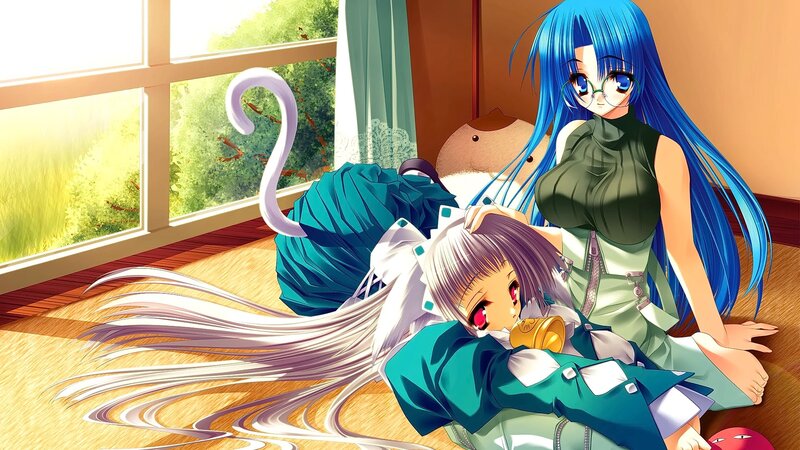 Two Anime Girls on Floor — Blue, Calm