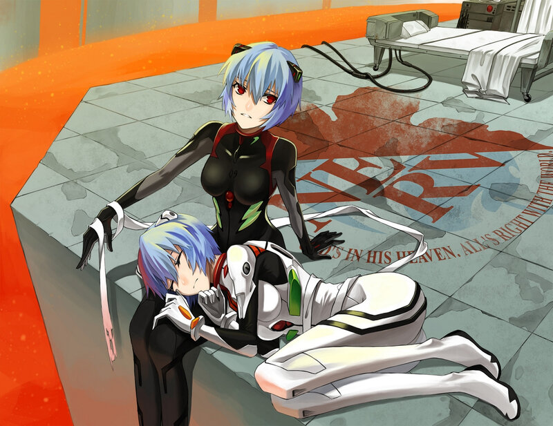 Two Anime Girls on Floor — Blue