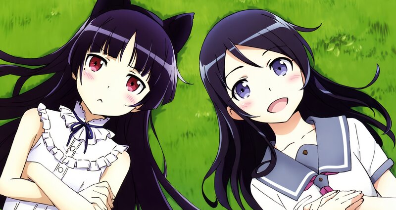 Two Anime Girls on Grass — Green, Calm