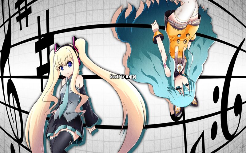 Two Anime Girls on Music Notes