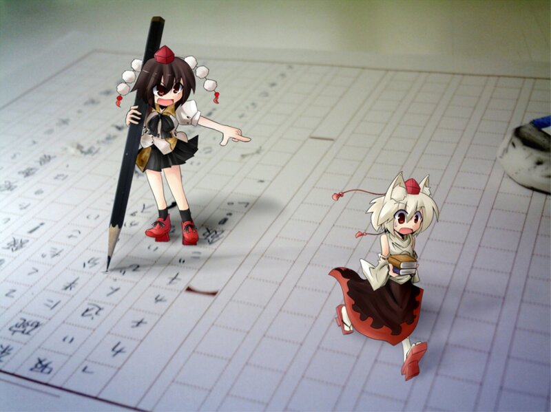 Two Anime Girls on Paper