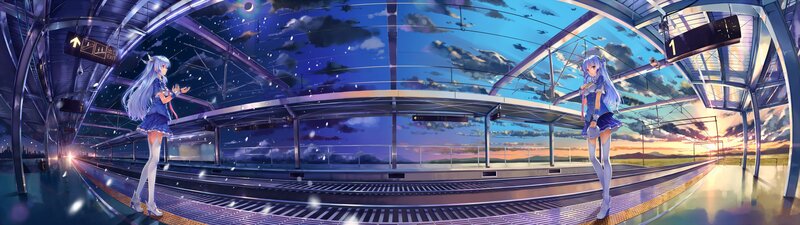 Two Anime Girls on Platform — Blue, Serene