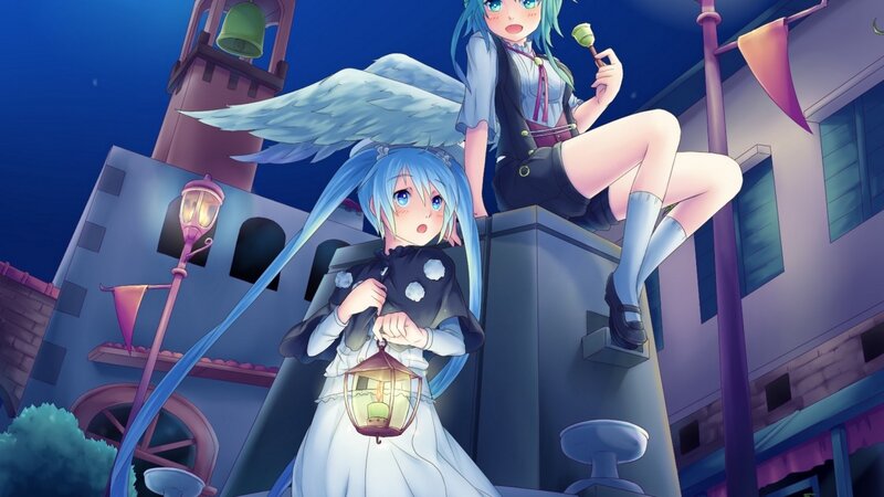 Two Anime Girls on Rooftop — Blue, Calm