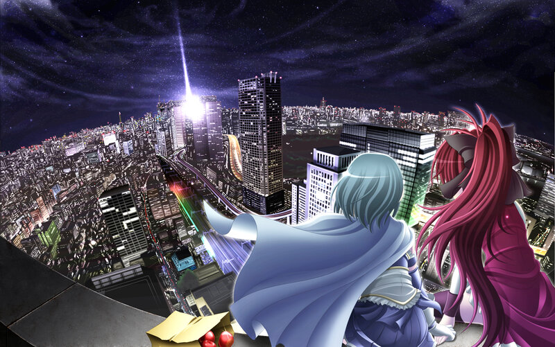 Two Anime Girls on Rooftop — Purple
