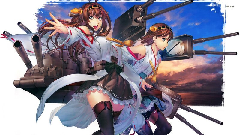 Two Anime Girls on Ship — Blue, Dramatic, Sunset