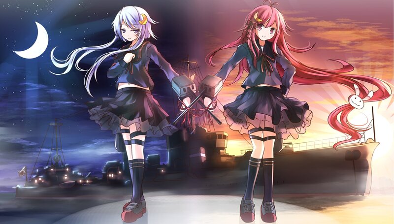 Two Anime Girls on Ships