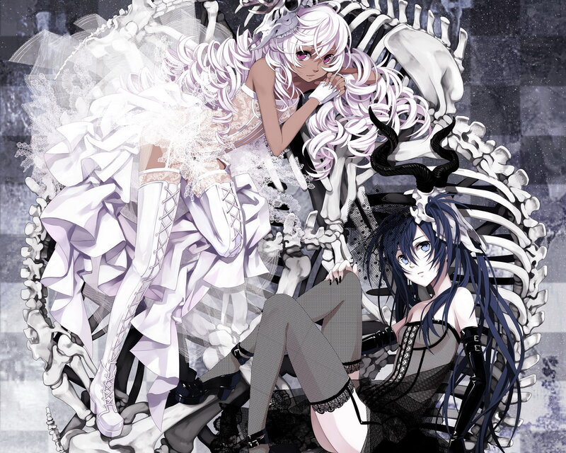 Two Anime Girls on Skeleton — White