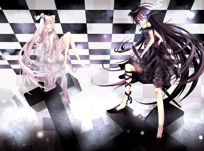 Two Anime Girls on Stage — Black