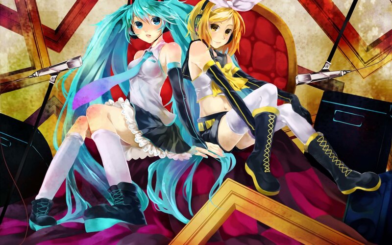 Two Anime Girls on Stage — Blue, Dynamic