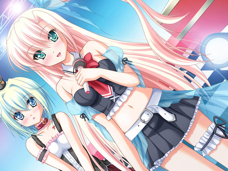 Two Anime Girls on Stage — Blue, Energetic