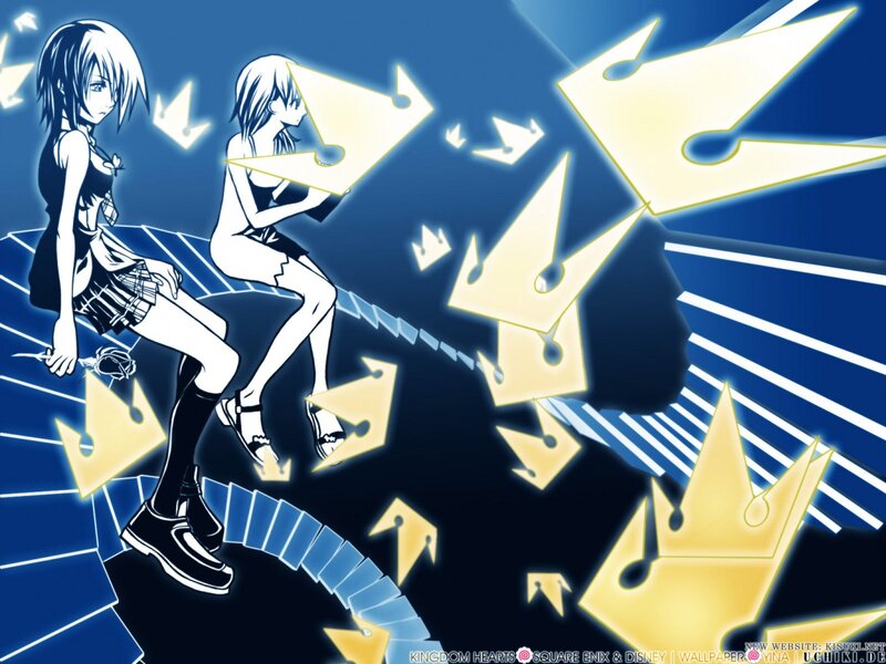 Two Anime Girls on Stairs — Blue, Dramatic
