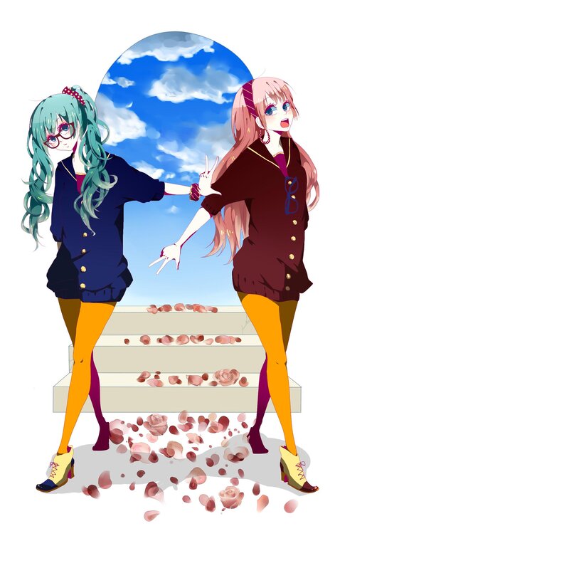 Two Anime Girls on Stairs — Blue