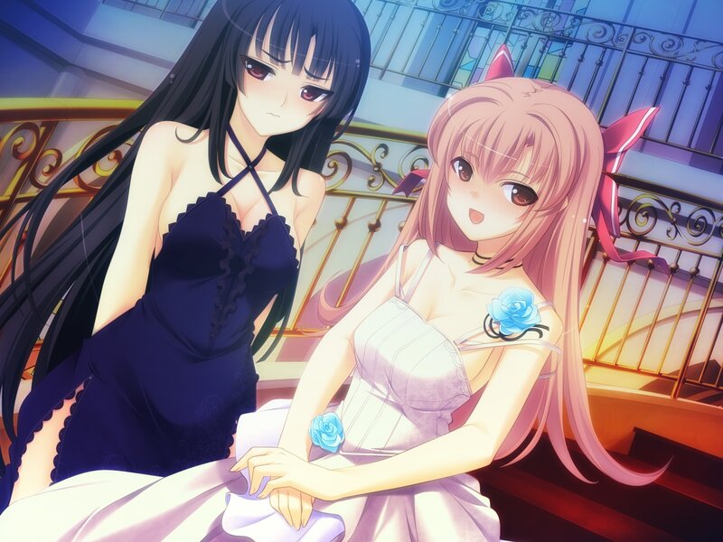 Two Anime Girls on Stairs — Pink