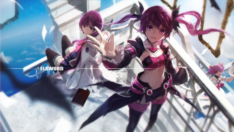 Two Anime Girls on Stairs — Purple, Dramatic