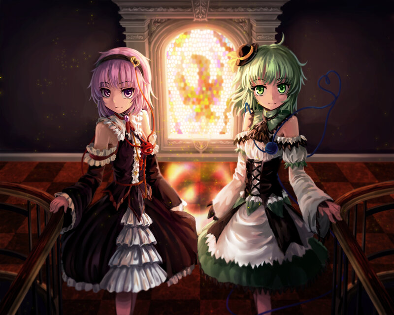 Two Anime Girls on Stairs — Purple