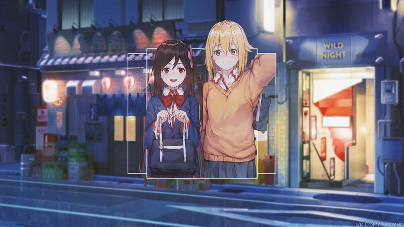 Two Anime Girls on Street — Blue, Calm