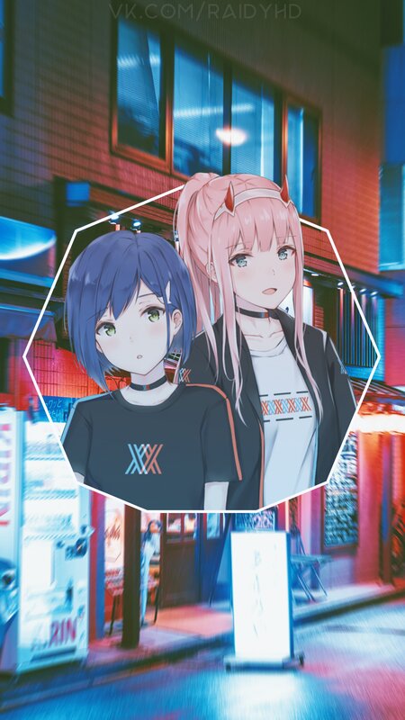 Two Anime Girls on Street — Blue, Nocturnal