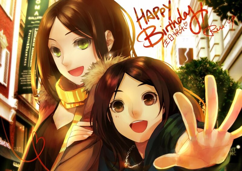Two Anime Girls on Street — Brown