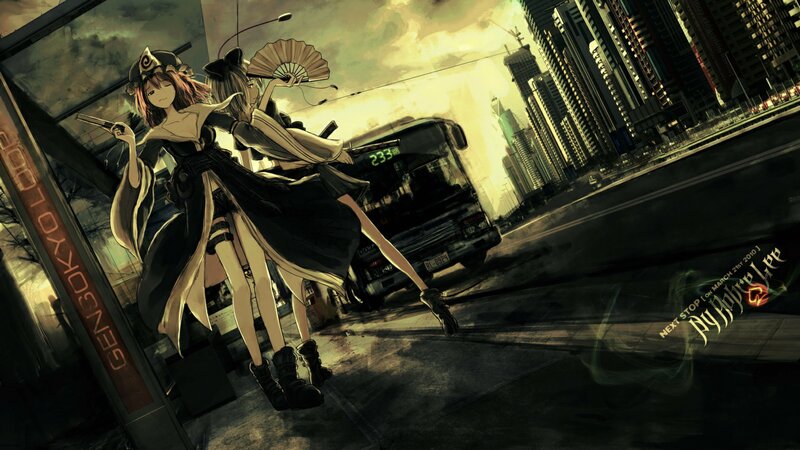 Two Anime Girls on Street — Yellow, Dramatic