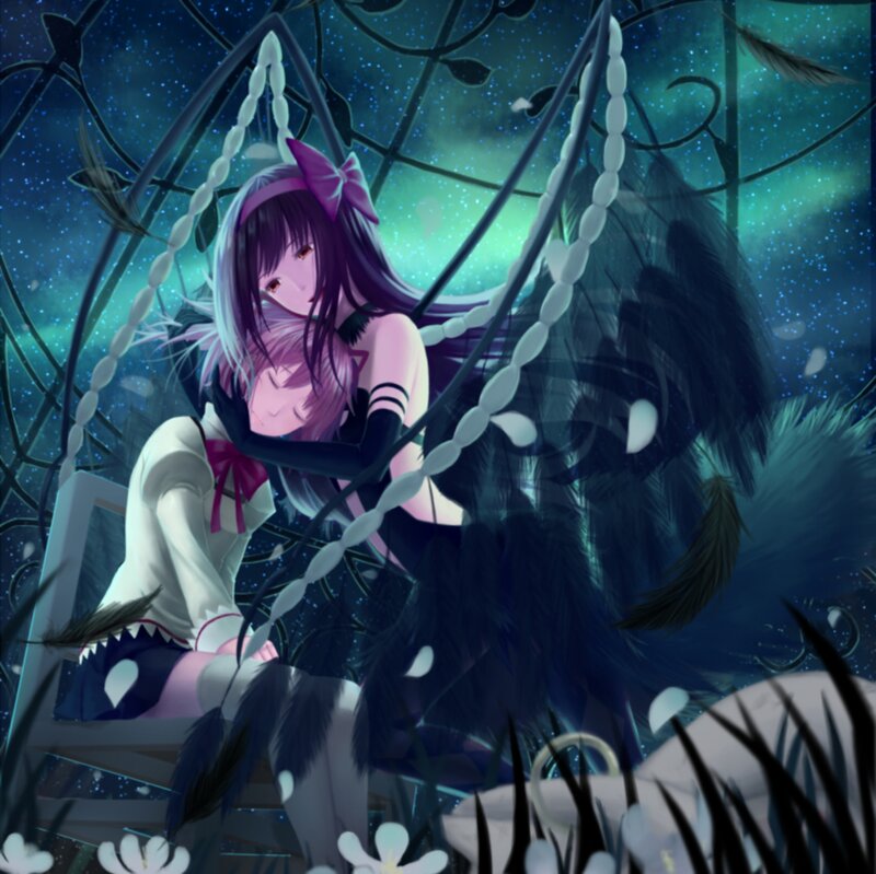 Two Anime Girls on Swing — Purple