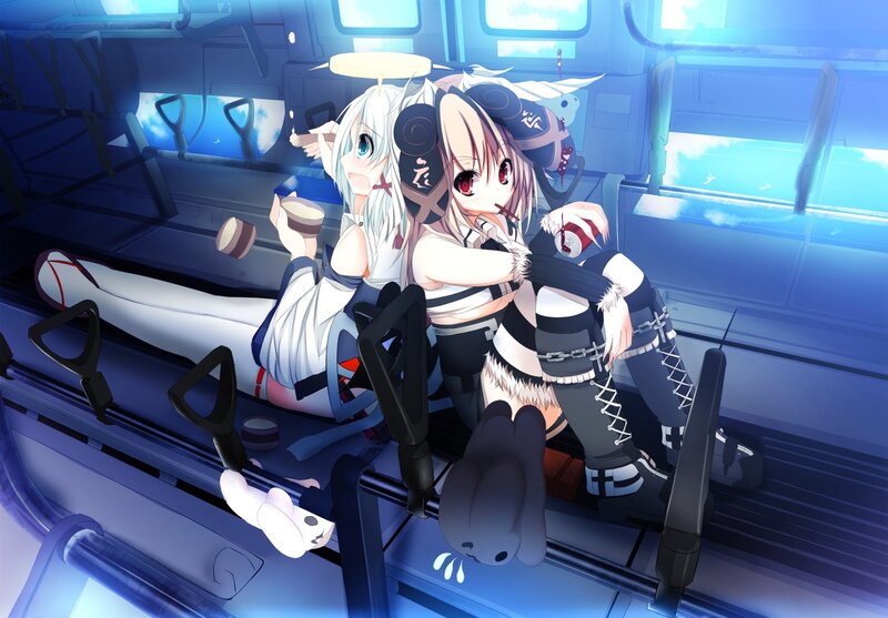 Two Anime Girls on Train — Blue, Calm