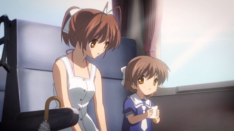 Two Anime Girls on Train — Brown, Calm