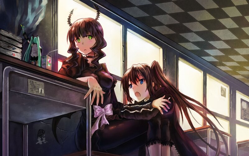 Two Anime Girls on Train — Brown