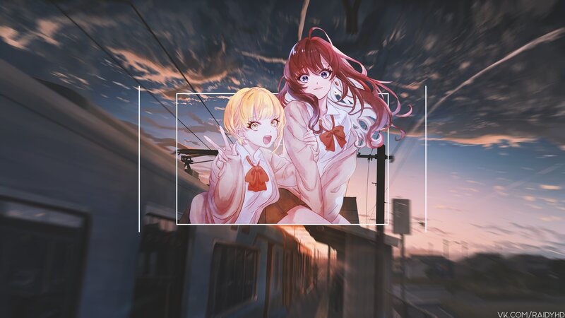 Two Anime Girls on Train — Pink, Dramatic