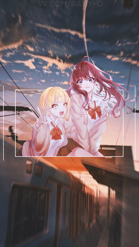 Two Anime Girls on Train — Pink