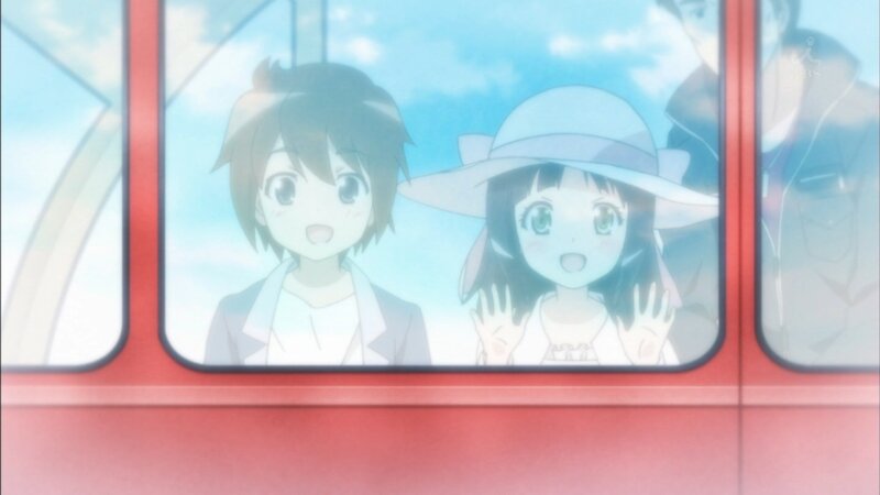Two Anime Girls on Train — Red, Cheerful