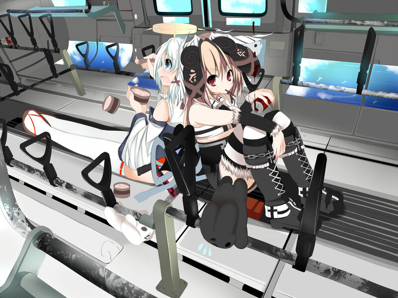 Two Anime Girls on Train