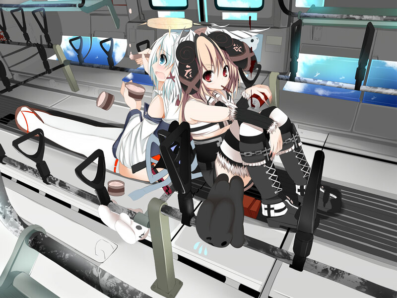 Two Anime Girls on Train — White
