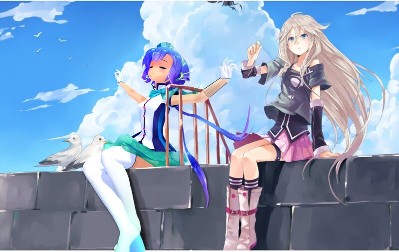 Two Anime Girls on Wall — Blue