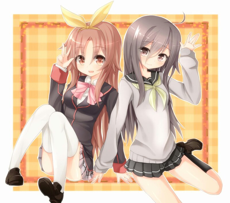 Two Anime Girls — Orange, Cheerful, School Uniforms