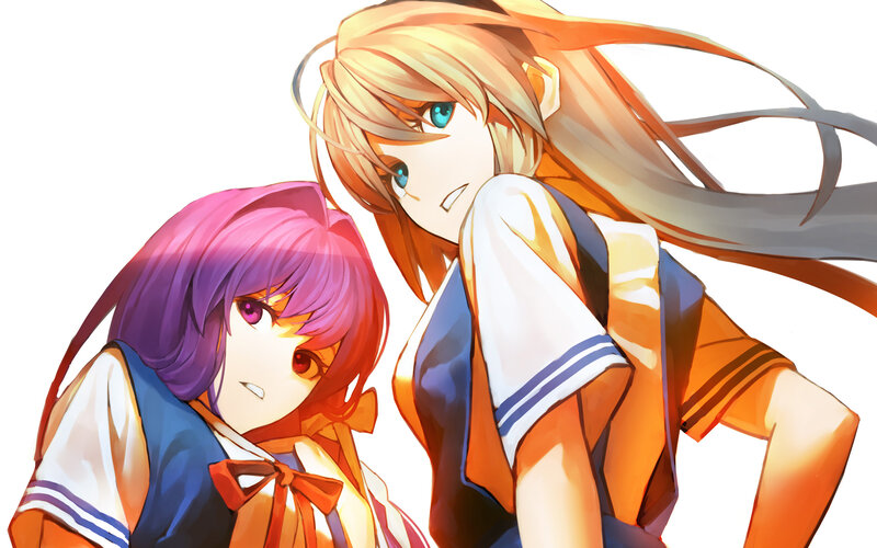 Two Anime Girls — Orange, Dramatic, School Uniforms