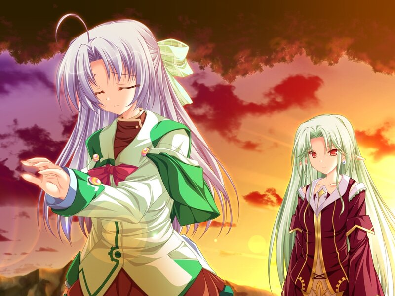 Two Anime Girls — Orange, Dramatic, Sunset, Clouds