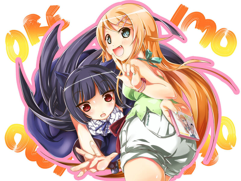 Two Anime Girls — Orange, Playful, Cat Ears