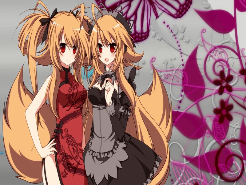 Two Anime Girls — Orange, Playful, Fox Ears