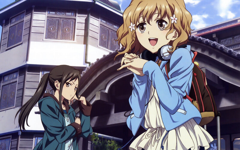Two Anime Girls Outdoors — Blue, Bright, Cheerful