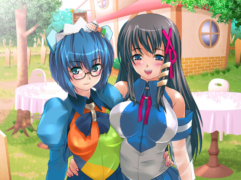 Two Anime Girls Outdoors — Blue