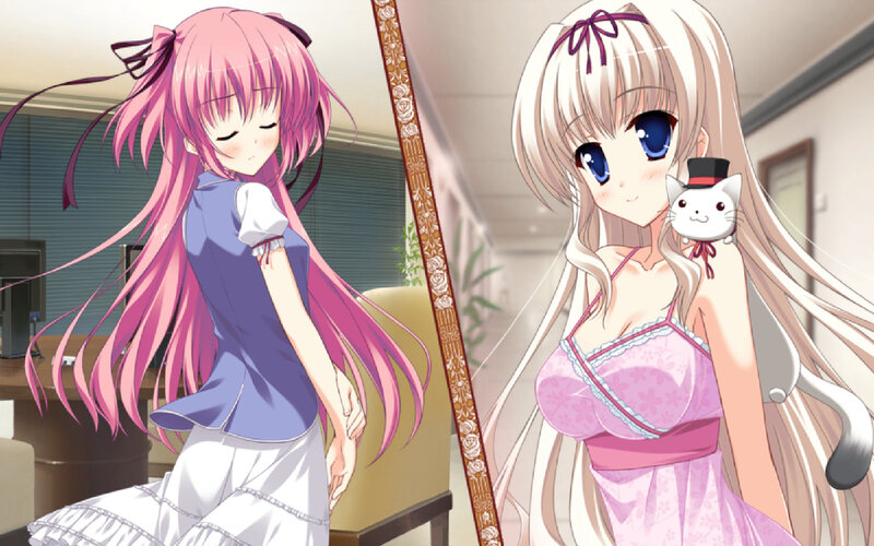 Two Anime Girls — Pink, Calm, Cat Plushie