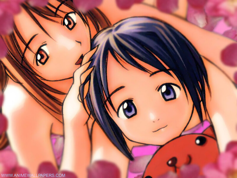 Two Anime Girls — Pink, Calm, Flowers, Stuffed Animal