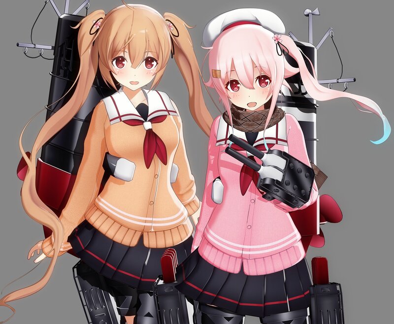 Two Anime Girls — Pink, Calm, School Uniforms, Ship Parts