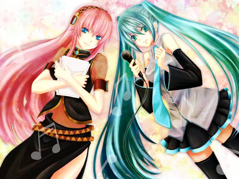 Two Anime Girls — Pink, Calm, Spring, Microphone