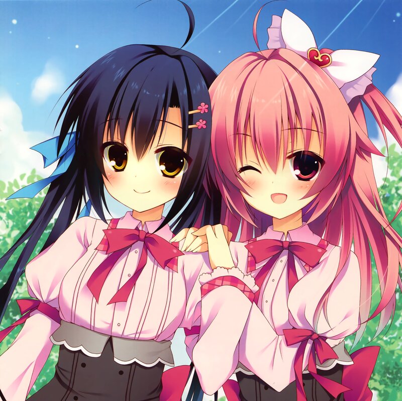 Two Anime Girls — Pink, Cheerful, Afternoon