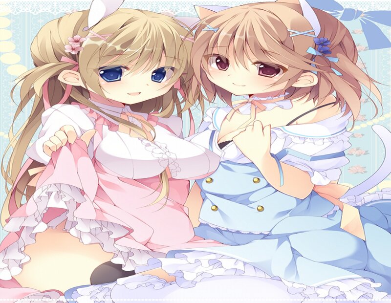 Two Anime Girls — Pink, Cheerful, Cat Ears