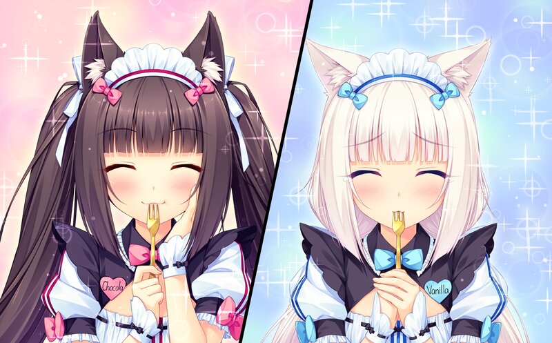 Two Anime Girls — Pink, Cheerful, Forks