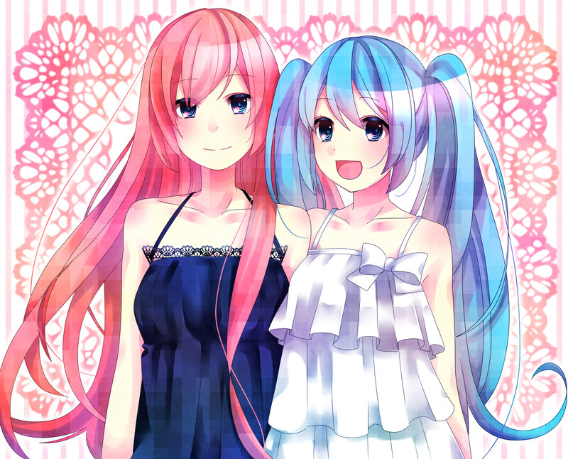 Two Anime Girls — Pink, Cheerful, Long Hair